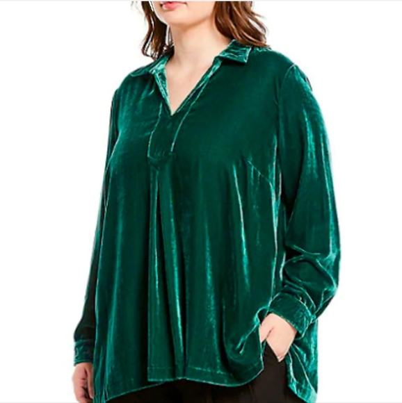 NWT John Mark Green Velvet Collared Tunic Top. - Picture 1 of 11